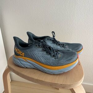 Hoka One One Gray and Orange Athletic Shoes with Cushioned Sole